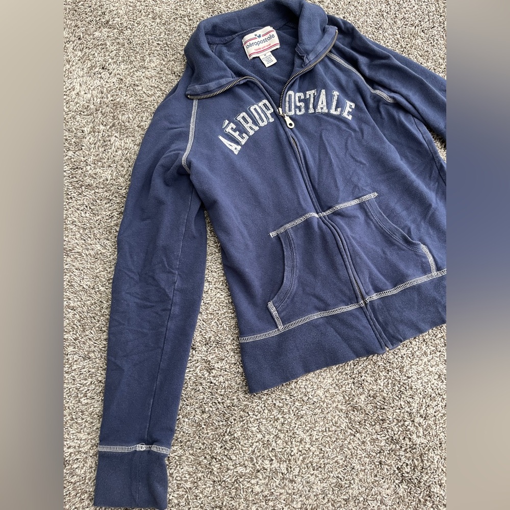 Aeropostale Blue Y2K Zip Up Collared Sweatshirt - Picture 2 of 5